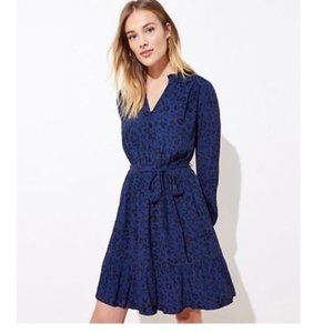 LOFT NWT Navy leopard print knee length dress.